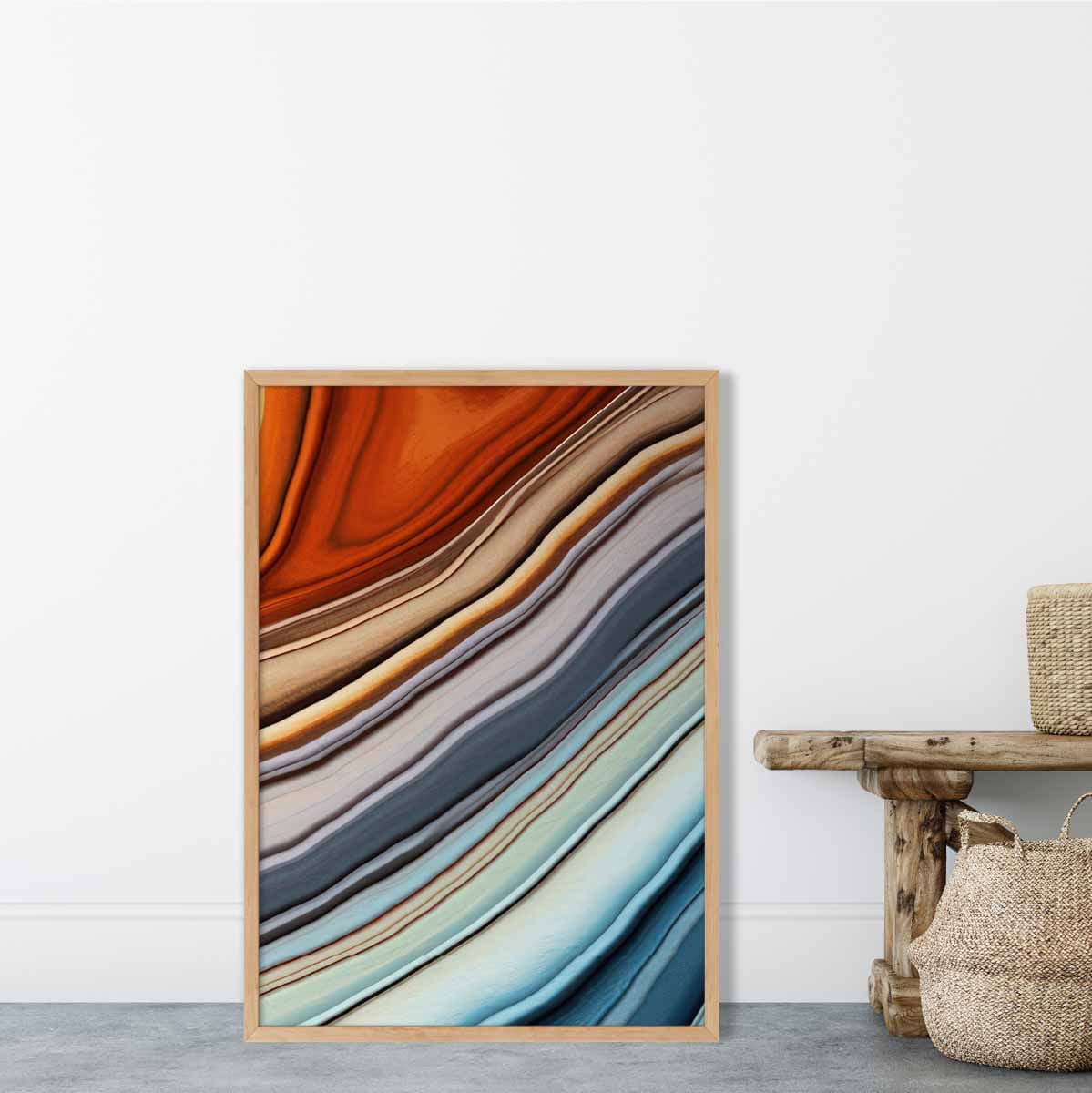 Abstrakter Flüssigkunstdruck Blau und Orange Nr. 5