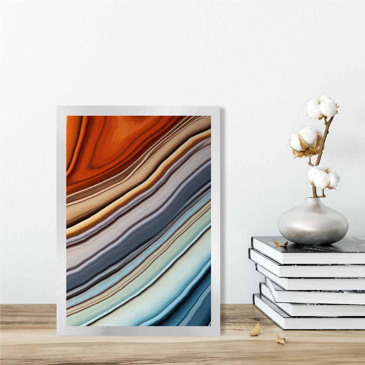 Abstrakter Flüssigkunstdruck Blau und Orange Nr. 5