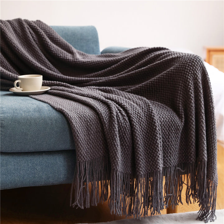Dekorative Fransen Strickwurfdecke