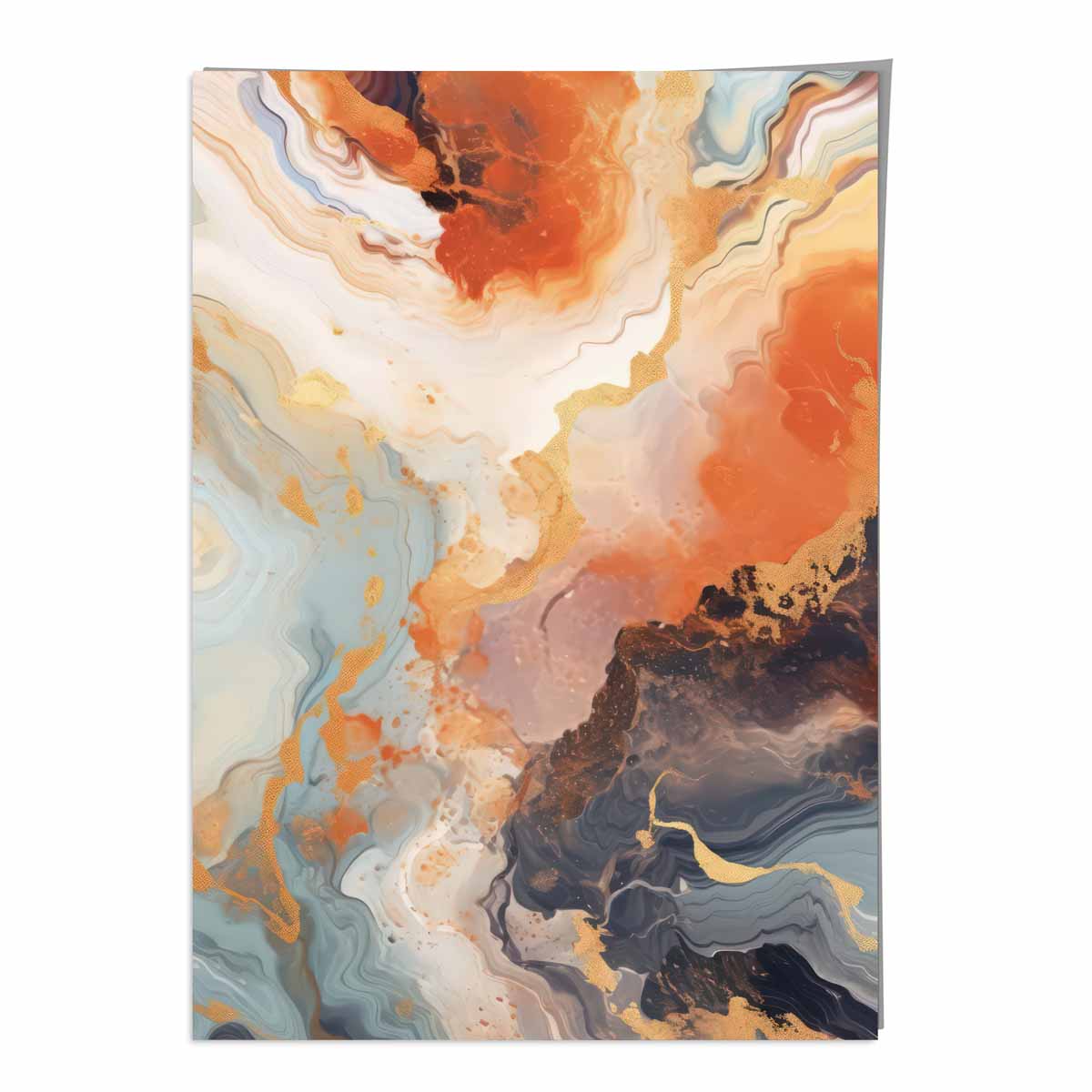 Abstraktes Gemälde, Fluid-Art-Druck, Orange, Grau und Gold Nr. 3