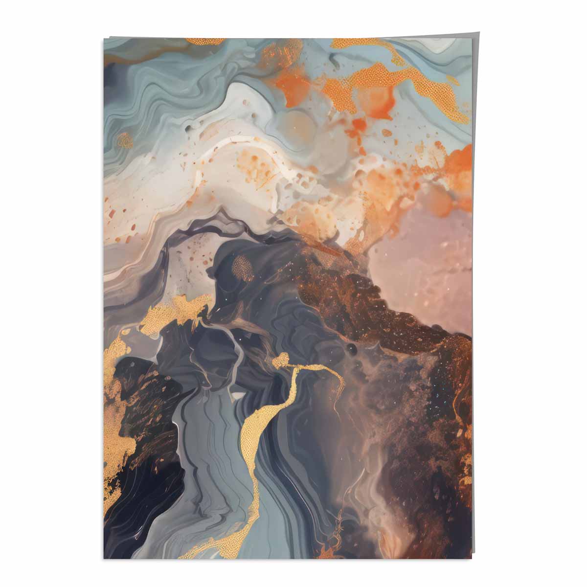 Abstraktes Gemälde, Fluid-Art-Druck, Orange, Grau und Gold Nr. 4
