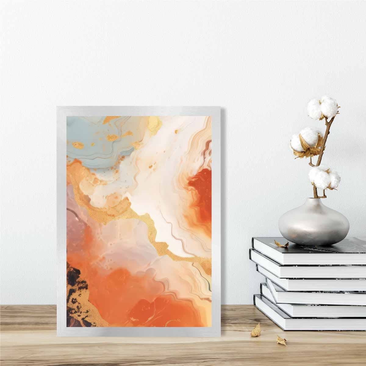 Abstraktes Gemälde, Fluid-Art-Druck, Orange, Grau und Gold Nr. 5