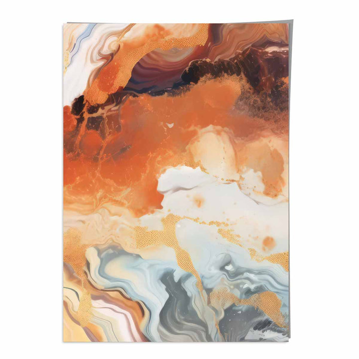 Abstraktes Gemälde, Flüssigkunstdruck, Orange, Grau und Gold Nr. 6