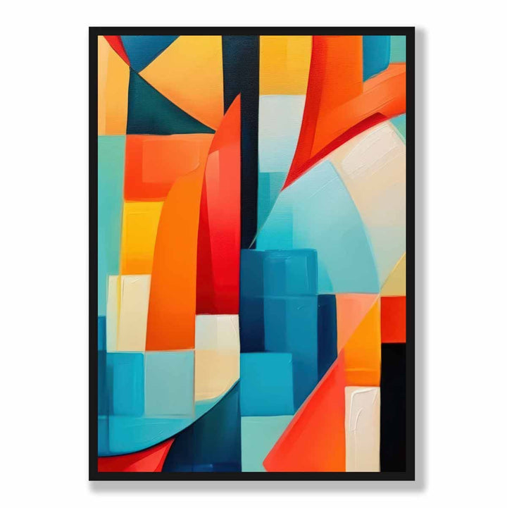 Abstraktes Gemälde, Kunstdruck mit farbenfrohen Formen, Blau, Rot und Gelb Nr. 1