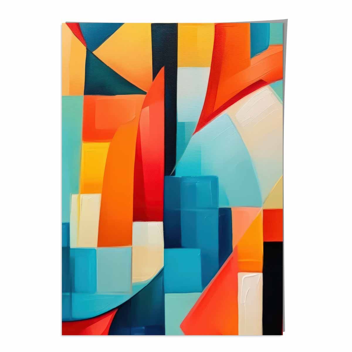 Abstraktes Gemälde, Kunstdruck mit farbenfrohen Formen, Blau, Rot und Gelb Nr. 1