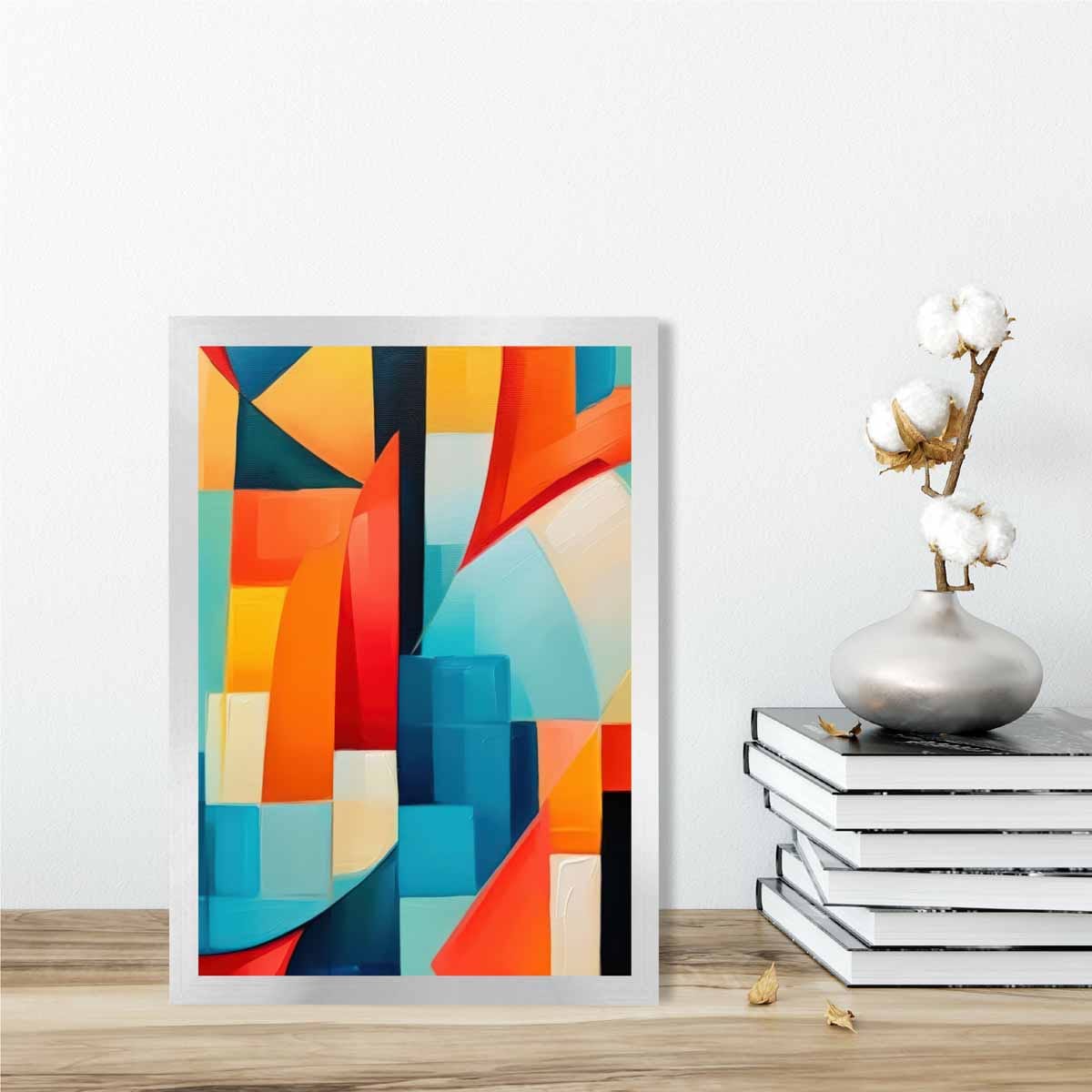 Abstraktes Gemälde, Kunstdruck mit farbenfrohen Formen, Blau, Rot und Gelb Nr. 1
