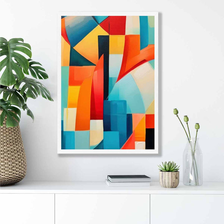 Abstraktes Gemälde, farbige Formen, Kunstdruck, Blau, Rot und Gelb Nr. 2