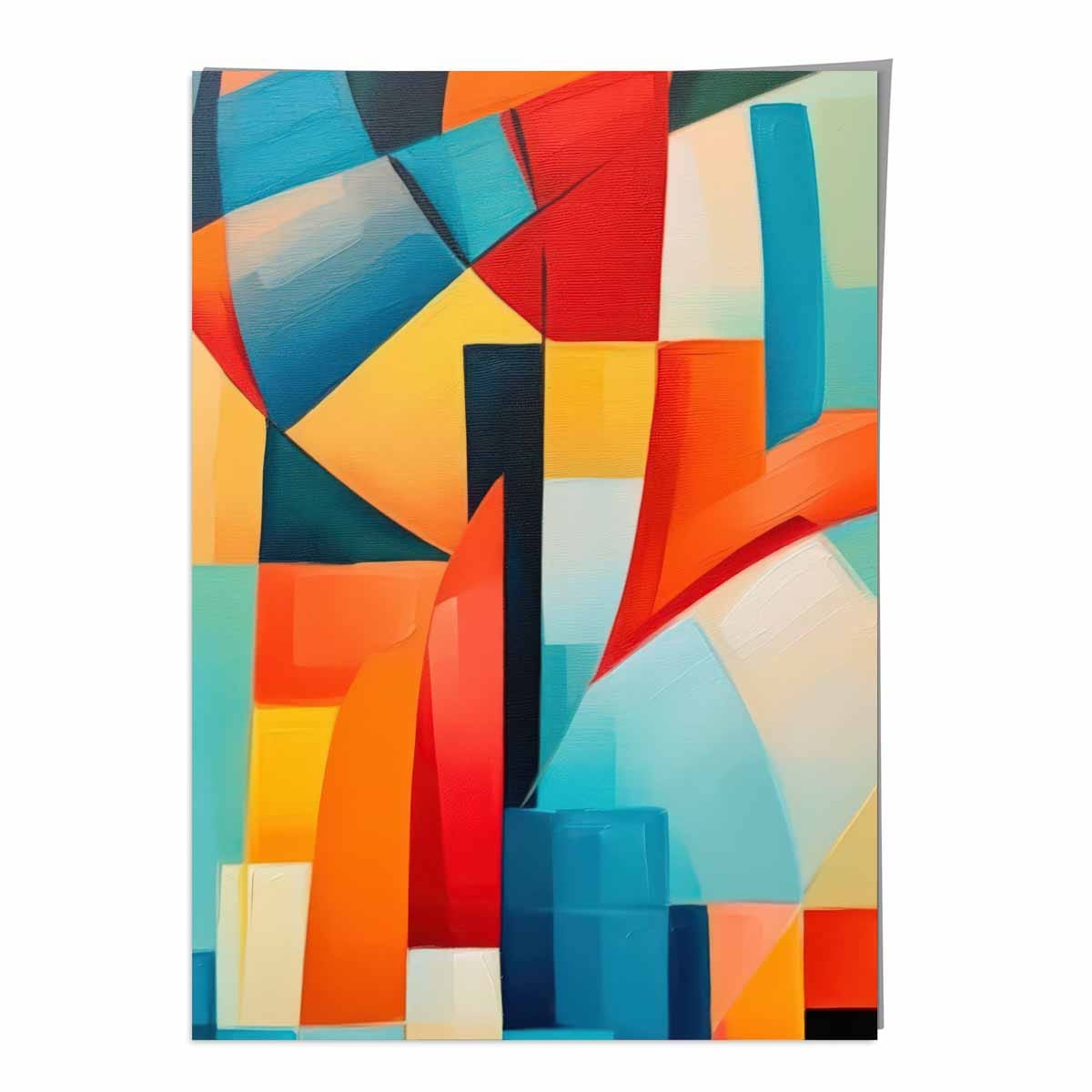 Abstraktes Gemälde, Kunstdruck mit farbenfrohen Formen, Blau, Rot und Gelb Nr. 3