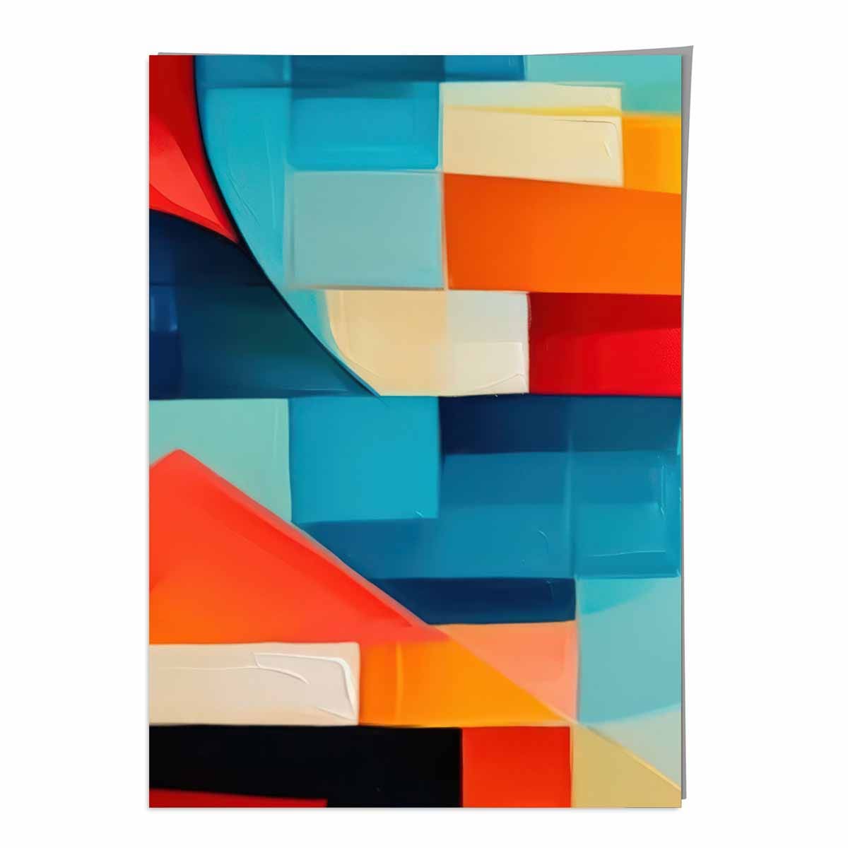 Abstraktes Gemälde, Kunstdruck mit farbenfrohen Formen, Blau, Rot und Orange Nr. 1