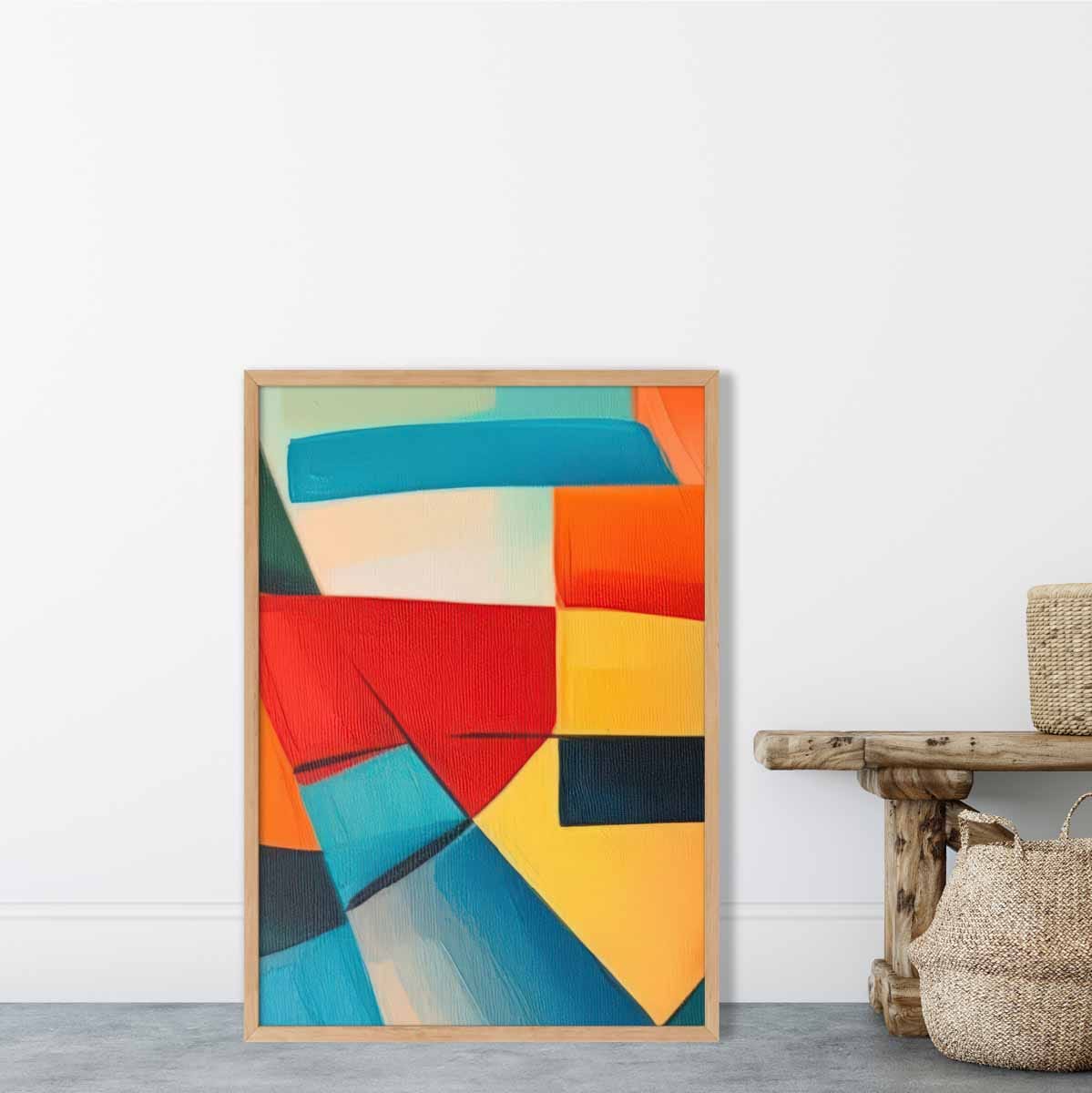 Abstraktes Gemälde, farbige Formen, Kunstdruck, Blau, Rot und Gelb Nr. 4