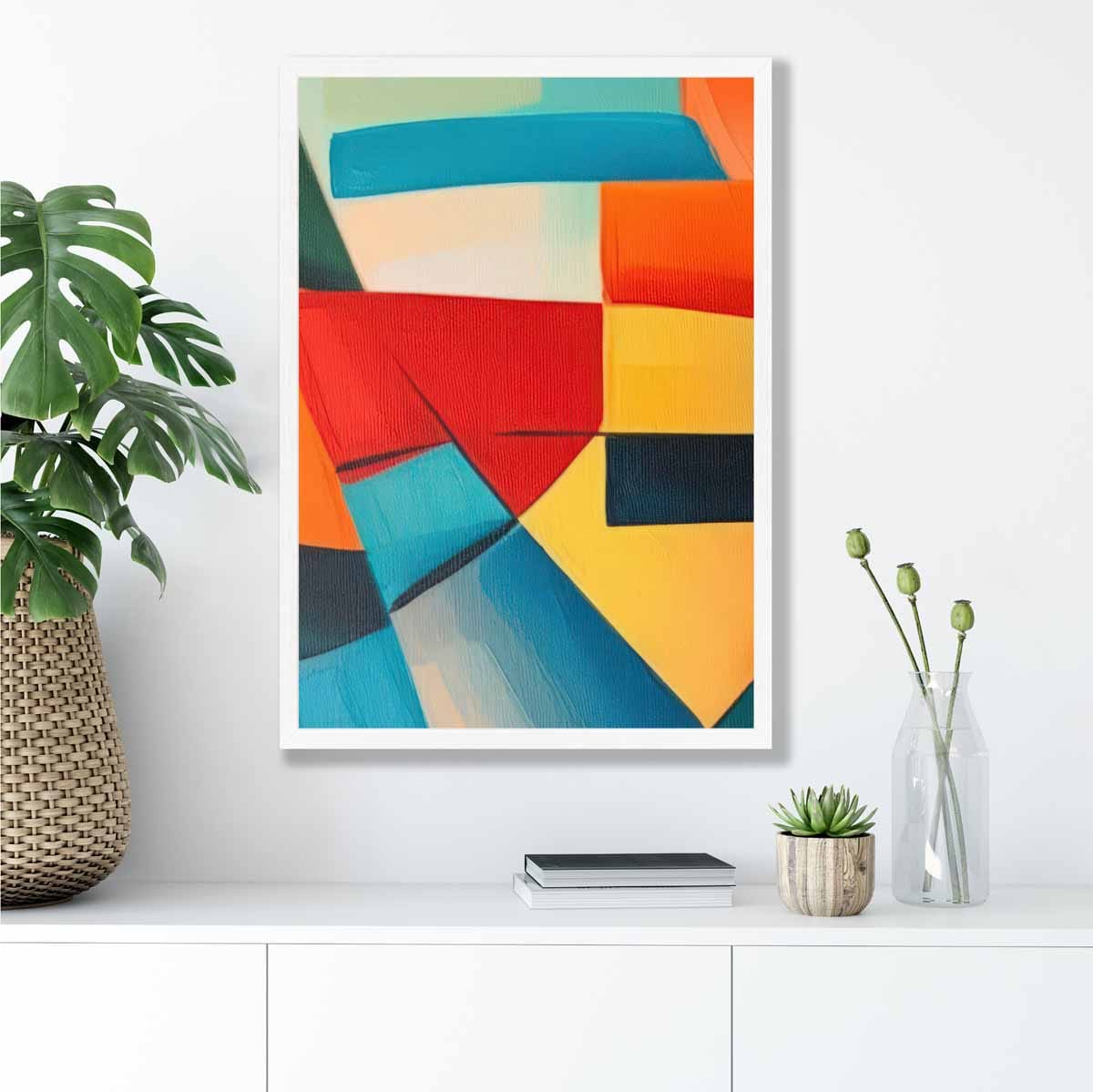 Abstraktes Gemälde, farbige Formen, Kunstdruck, Blau, Rot und Gelb Nr. 4