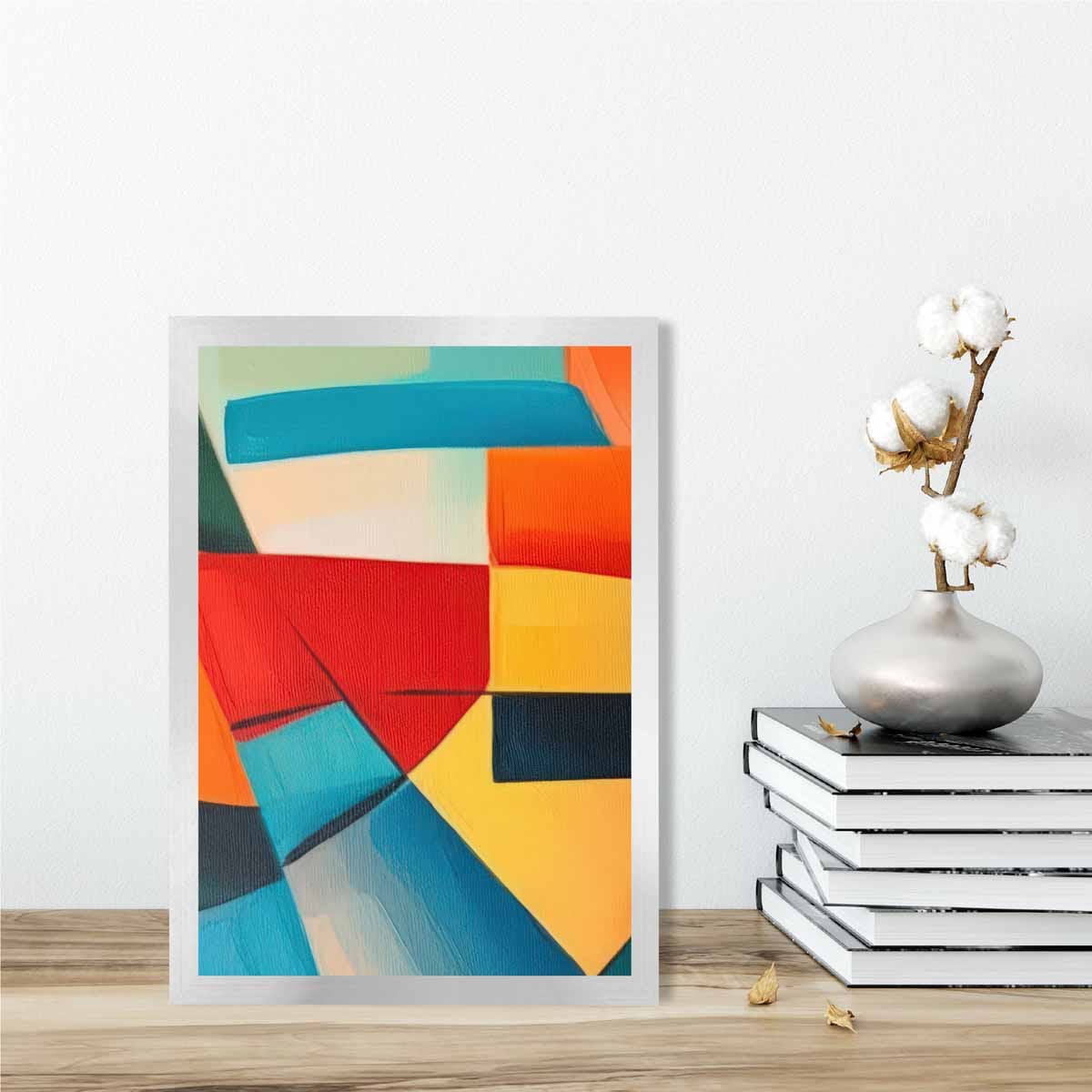 Abstraktes Gemälde, farbige Formen, Kunstdruck, Blau, Rot und Gelb Nr. 4