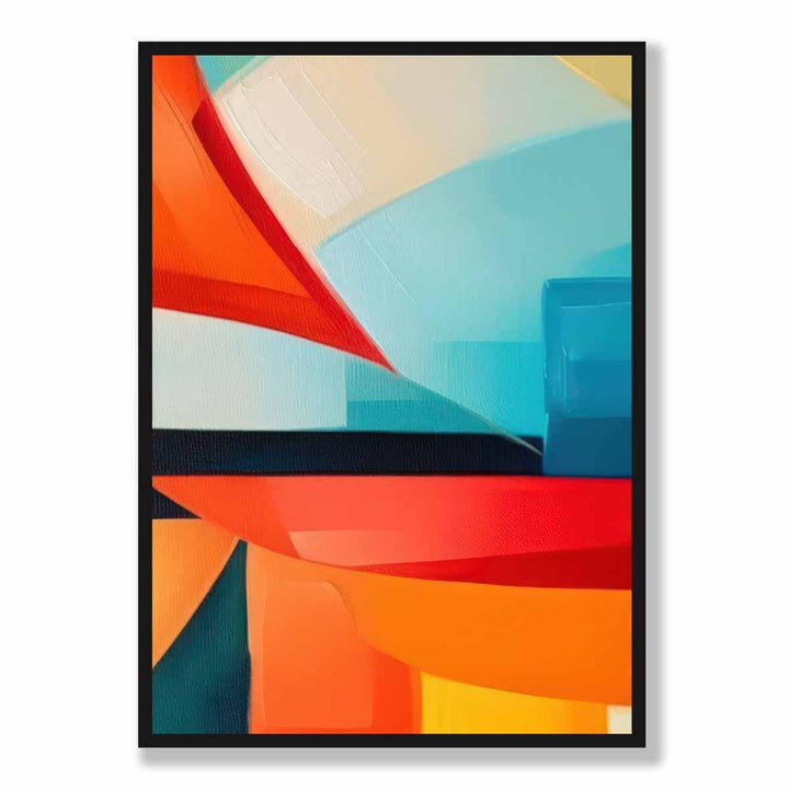 Abstraktes Gemälde, Kunstdruck mit farbenfrohen Formen, Blau, Rot und Orange Nr. 2