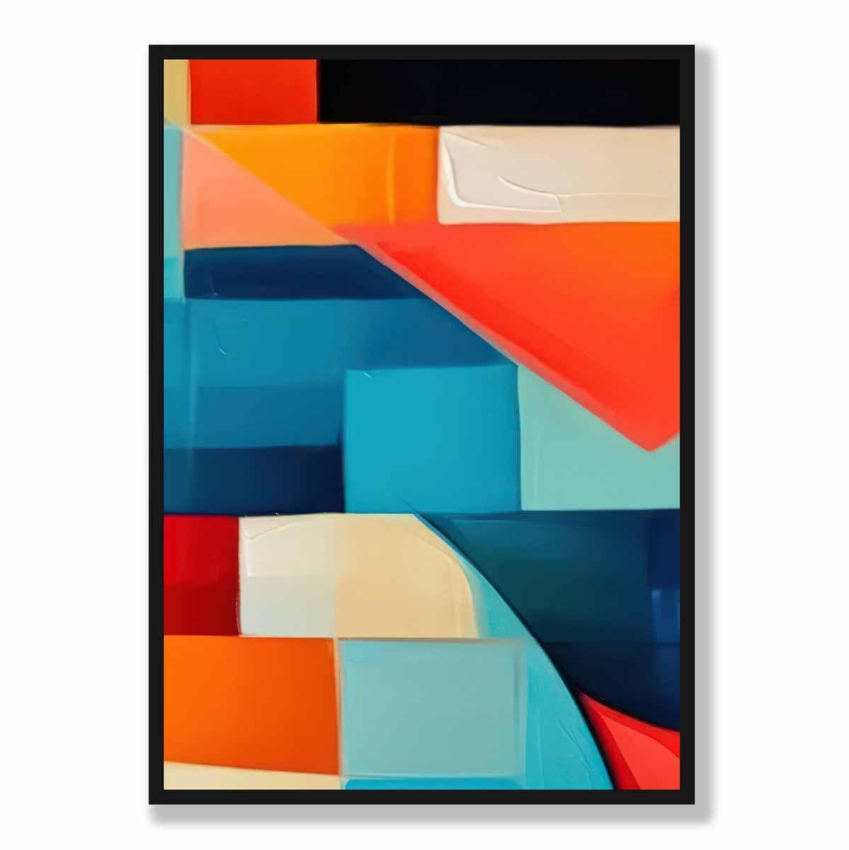 Abstraktes Gemälde, Kunstdruck mit farbenfrohen Formen, Blau, Rot und Orange Nr. 3