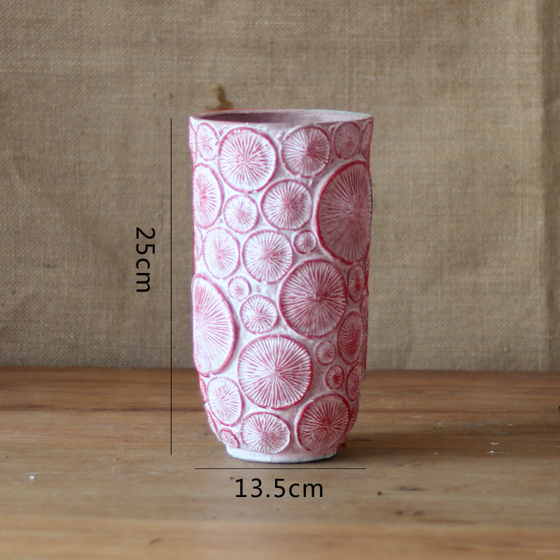 Dekorative Blumenvase aus keramik mit Reliefstruktur Karnz