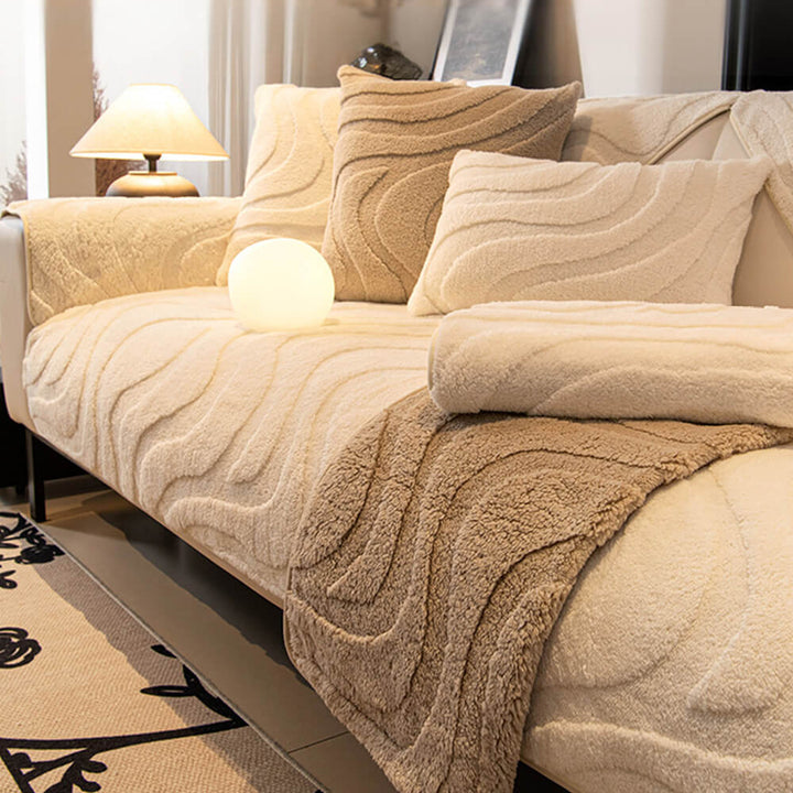Warme Plüsch Kurvige Jacquard Rutschfeste Sofa-Schutzhülle | Karnz