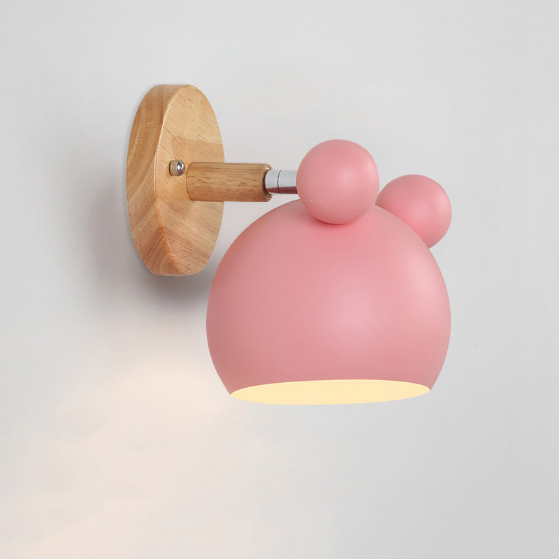 Schwenkshade Kinderzimmer Wandlampe Metall 1 Glühbirne Macaron Lesewandlicht mit Holzdeko | Karnz