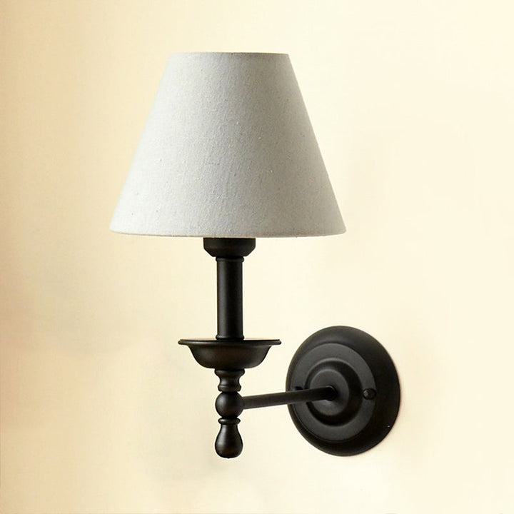 1 Leichte Metall-Wandlampe Traditionell Grau-Blau/Weiße Stoffkonus-Schirm Schlafzimmer Wandleuchte | Karnz