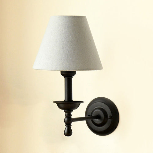 1 Leichte Metall-Wandlampe Traditionell Grau-Blau/Weiße Stoffkonus-Schirm Schlafzimmer Wandleuchte | Karnz