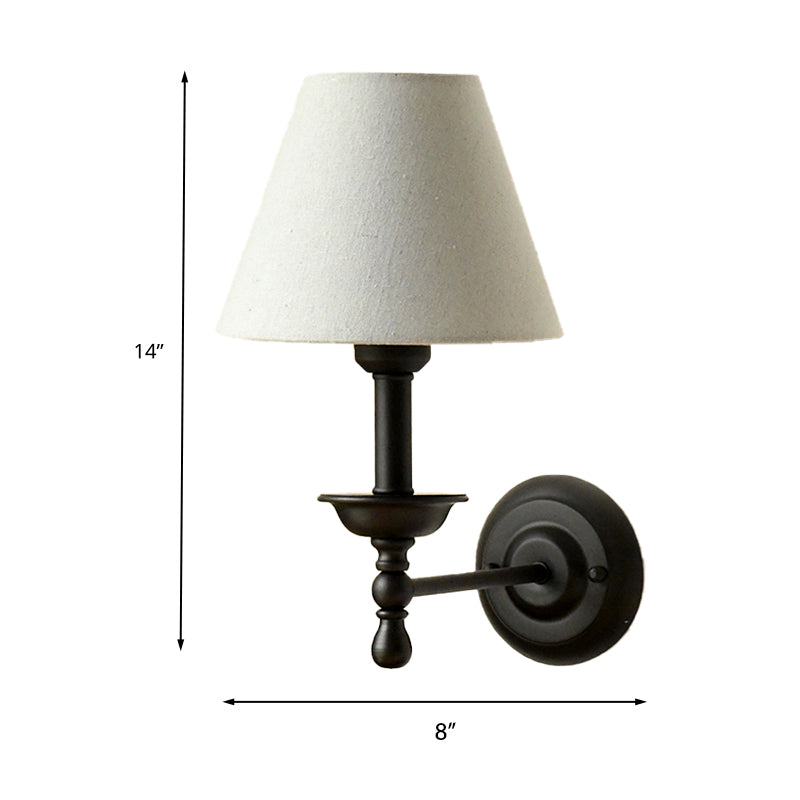 1 Leichte Metall-Wandlampe Traditionell Grau-Blau/Weiße Stoffkonus-Schirm Schlafzimmer Wandleuchte | Karnz