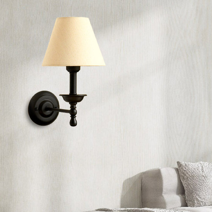 1 Leichte Metall-Wandlampe Traditionell Grau-Blau/Weiße Stoffkonus-Schirm Schlafzimmer Wandleuchte | Karnz