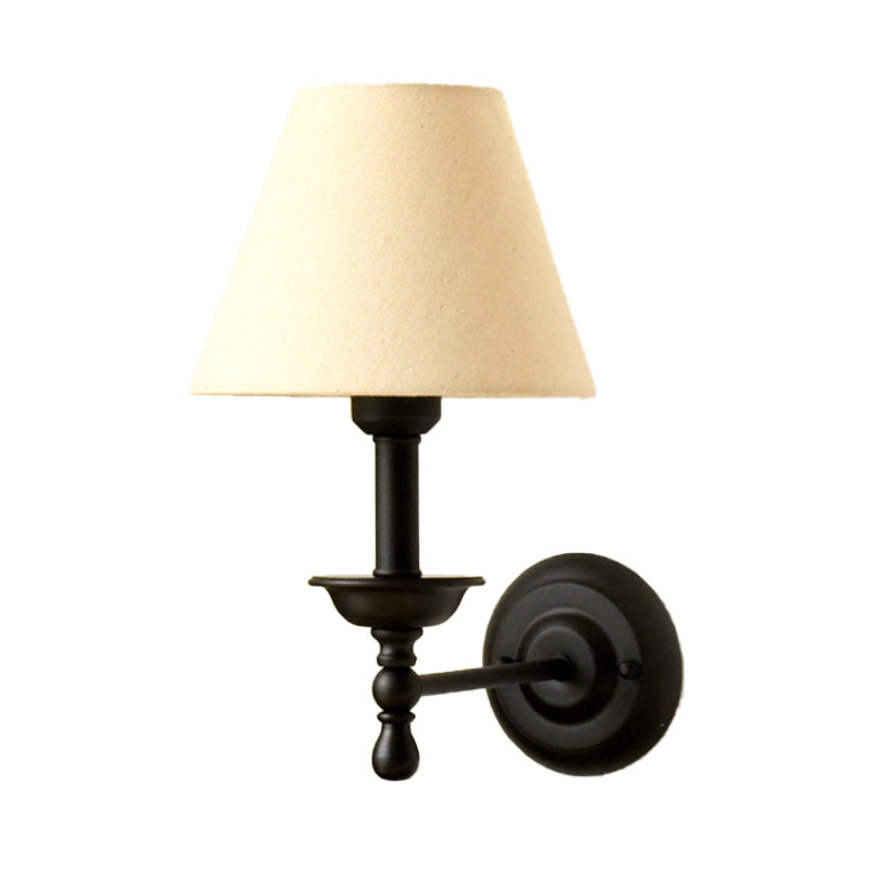 1 Leichte Metall-Wandlampe Traditionell Grau-Blau/Weiße Stoffkonus-Schirm Schlafzimmer Wandleuchte | Karnz