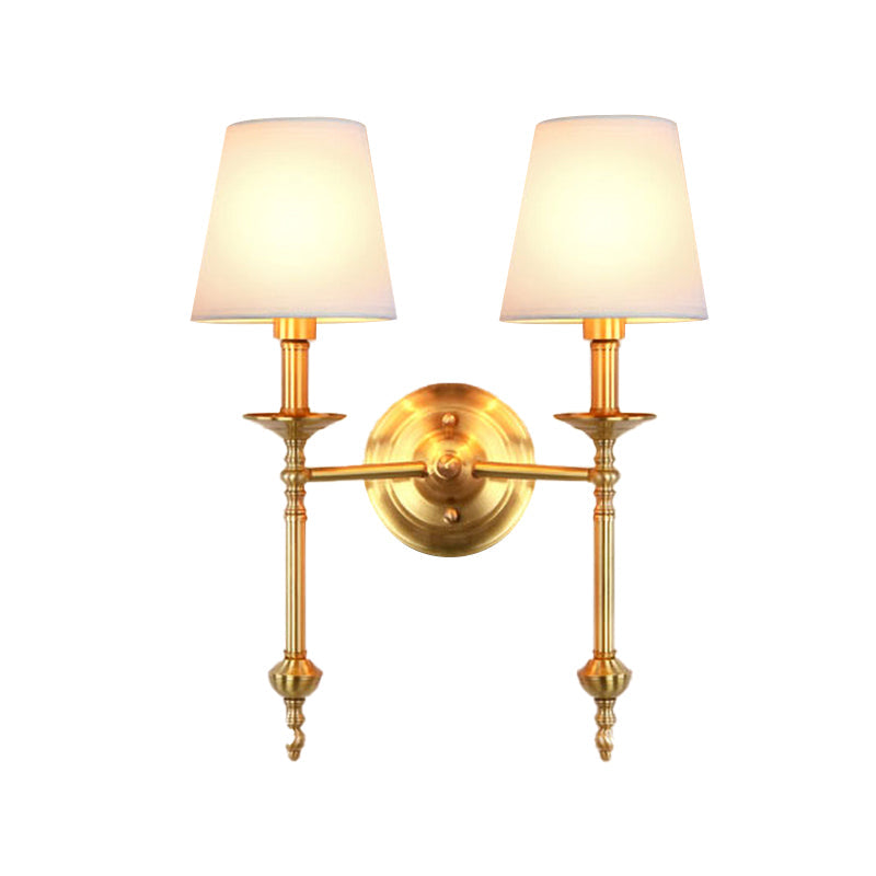 Messing Kegel Wandlampe Retro Weißer Stoffschirm 1/2 Glühbirnen Esszimmer Wandwandleuchte Beleuchtung | Karnz