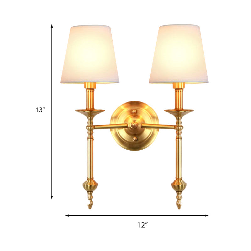 Messing Kegel Wandlampe Retro Weißer Stoffschirm 1/2 Glühbirnen Esszimmer Wandwandleuchte Beleuchtung | Karnz