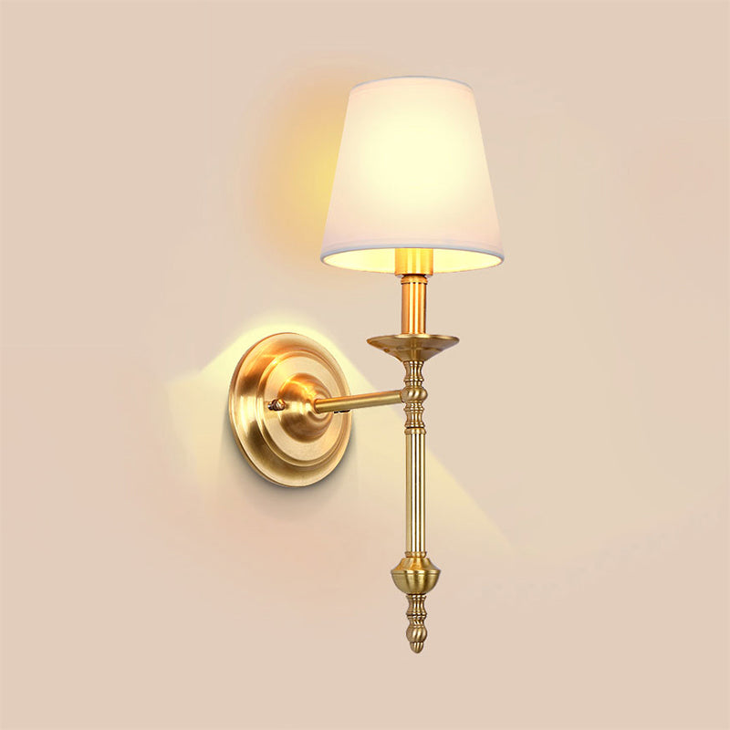 Messing Kegel Wandlampe Retro Weißer Stoffschirm 1/2 Glühbirnen Esszimmer Wandwandleuchte Beleuchtung | Karnz