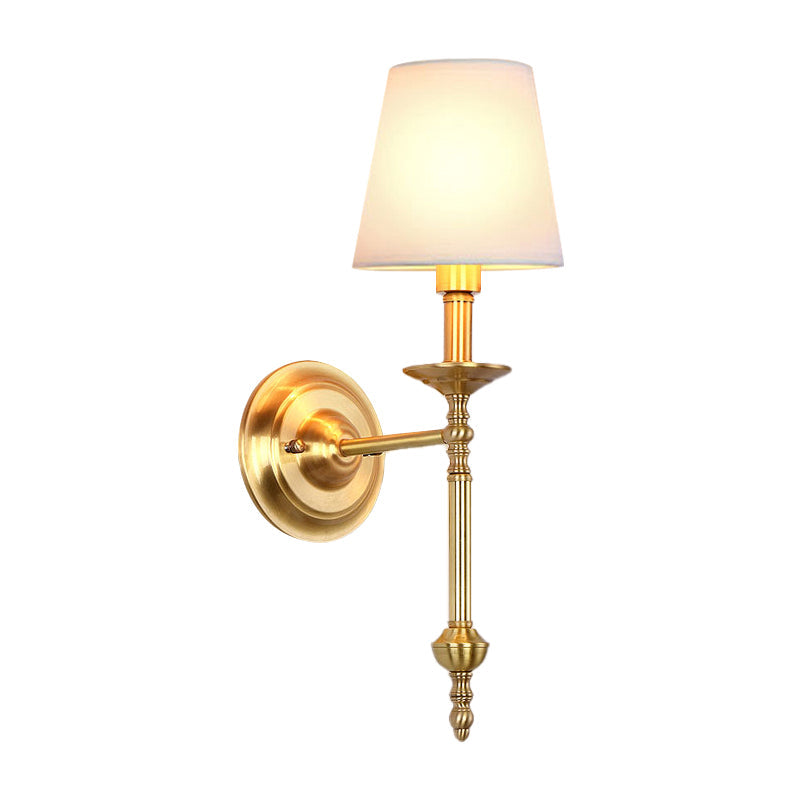 Messing Kegel Wandlampe Retro Weißer Stoffschirm 1/2 Glühbirnen Esszimmer Wandwandleuchte Beleuchtung | Karnz