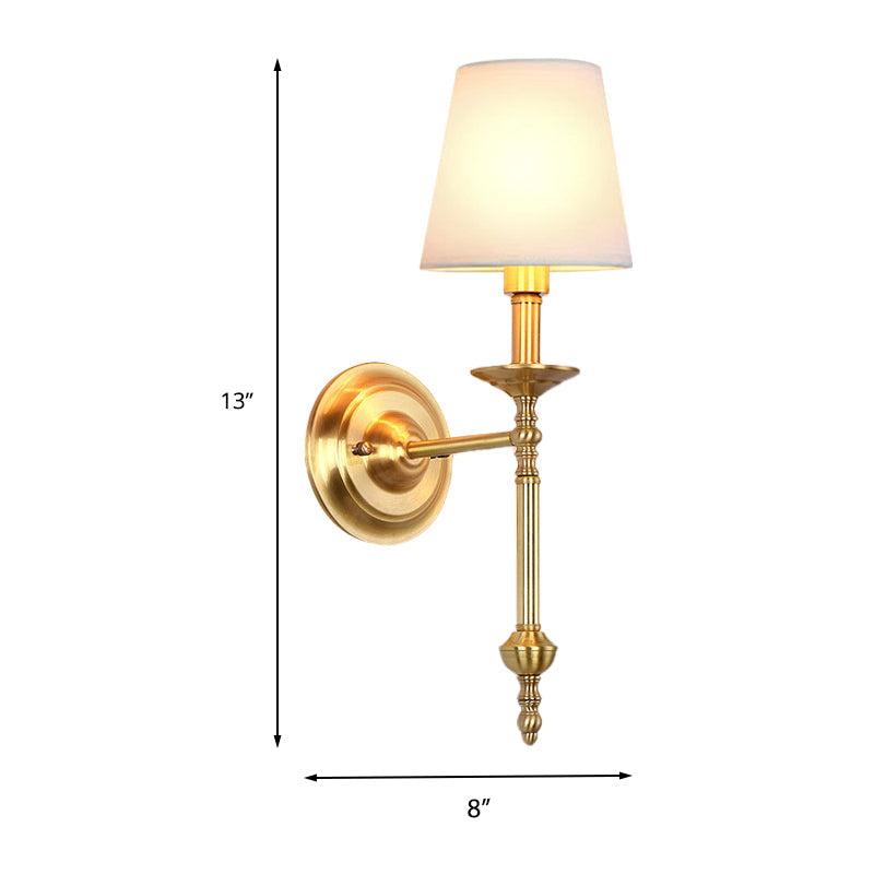 Messing Kegel Wandlampe Retro Weißer Stoffschirm 1/2 Glühbirnen Esszimmer Wandwandleuchte Beleuchtung | Karnz
