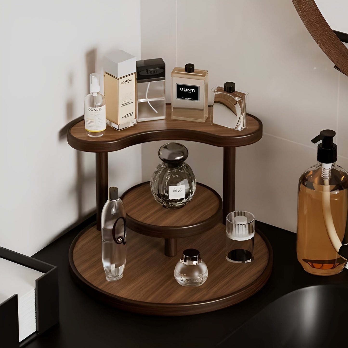 Drehbarer Make-up-Organizer aus Holz – 3-stufig und stabil | Praktische Aufbewahrung für Kosmetikartikel