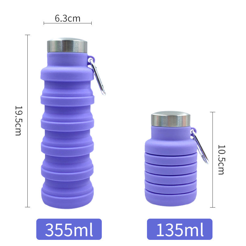 Damen praktische und kompakte Silikon-Trinkflasche mit Karabiner und Edelstahlverschluss Karnz