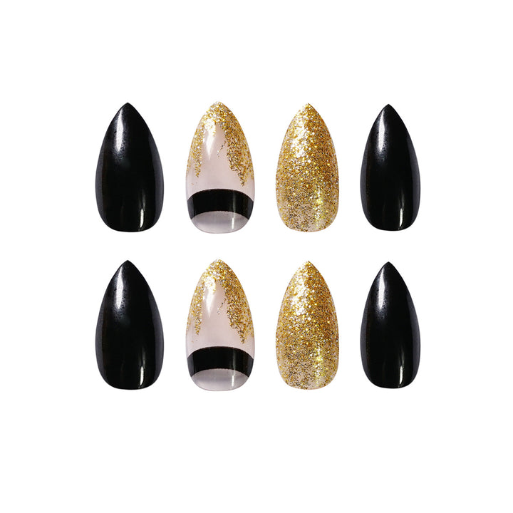 Kunstvolle Nagelverlängerungen mit schwarzem Glanz und eleganten Akzenten Karnz