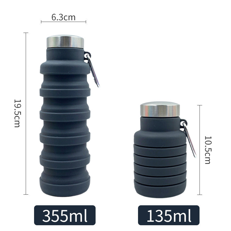 Damen praktische und kompakte Silikon-Trinkflasche mit Karabiner und Edelstahlverschluss Karnz