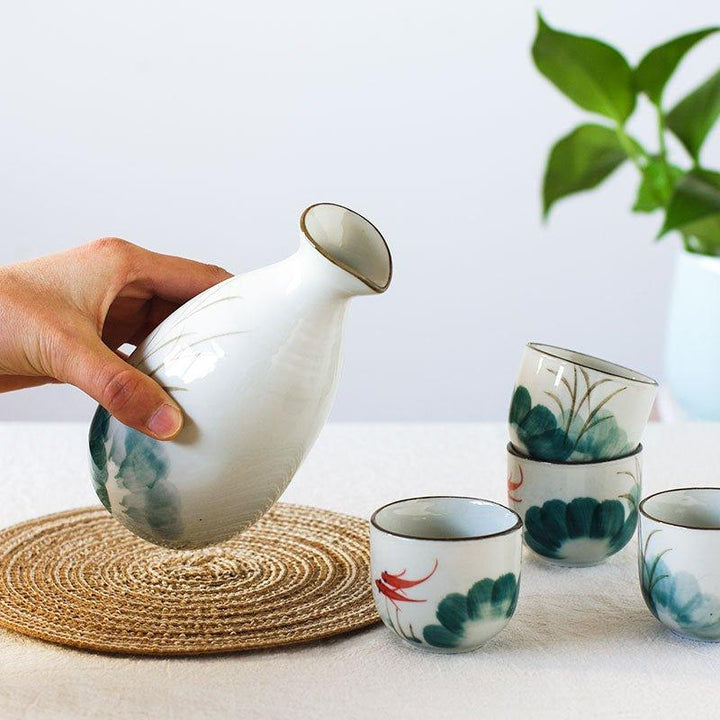Japanische handgefertigte Goldfisch Keramik Sake Set | Karnz
