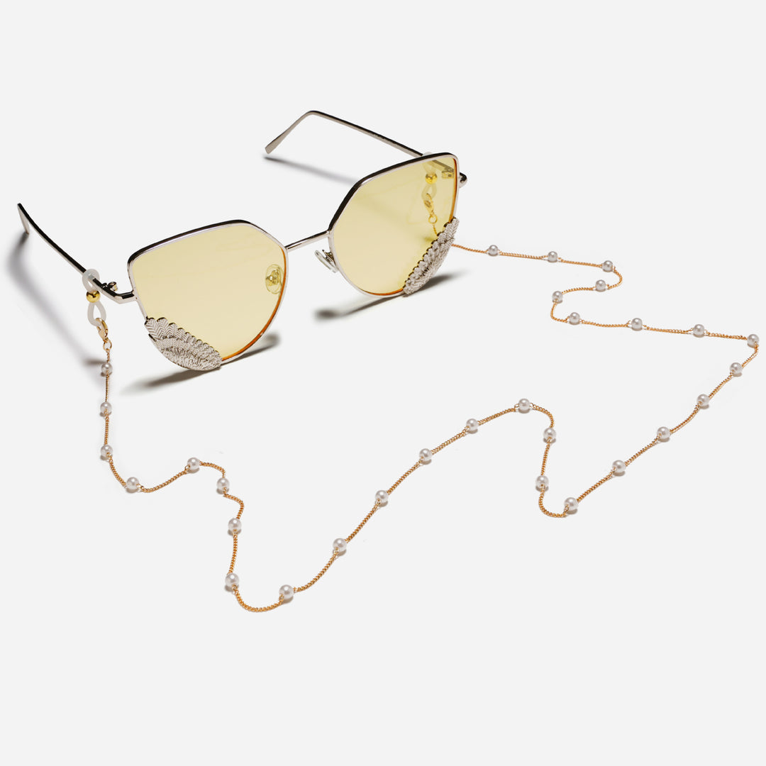 Elegante Brillenhalterkette mit Perlen und Edelstahl-Details Karnz