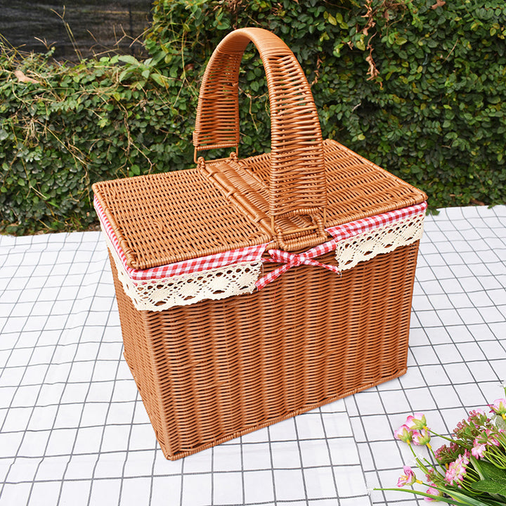 Handgefertigter Rattan-Picknickkorb mit Deckel Karnz