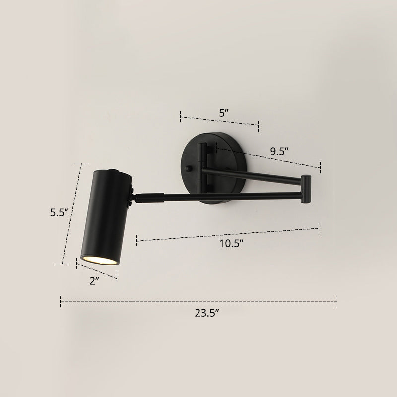 Tubuläre Bettwandmontierte Leselampe Metall 1 Glühbirne Postmoderne Wandleuchte mit ausziehbarem Arm | Karnz