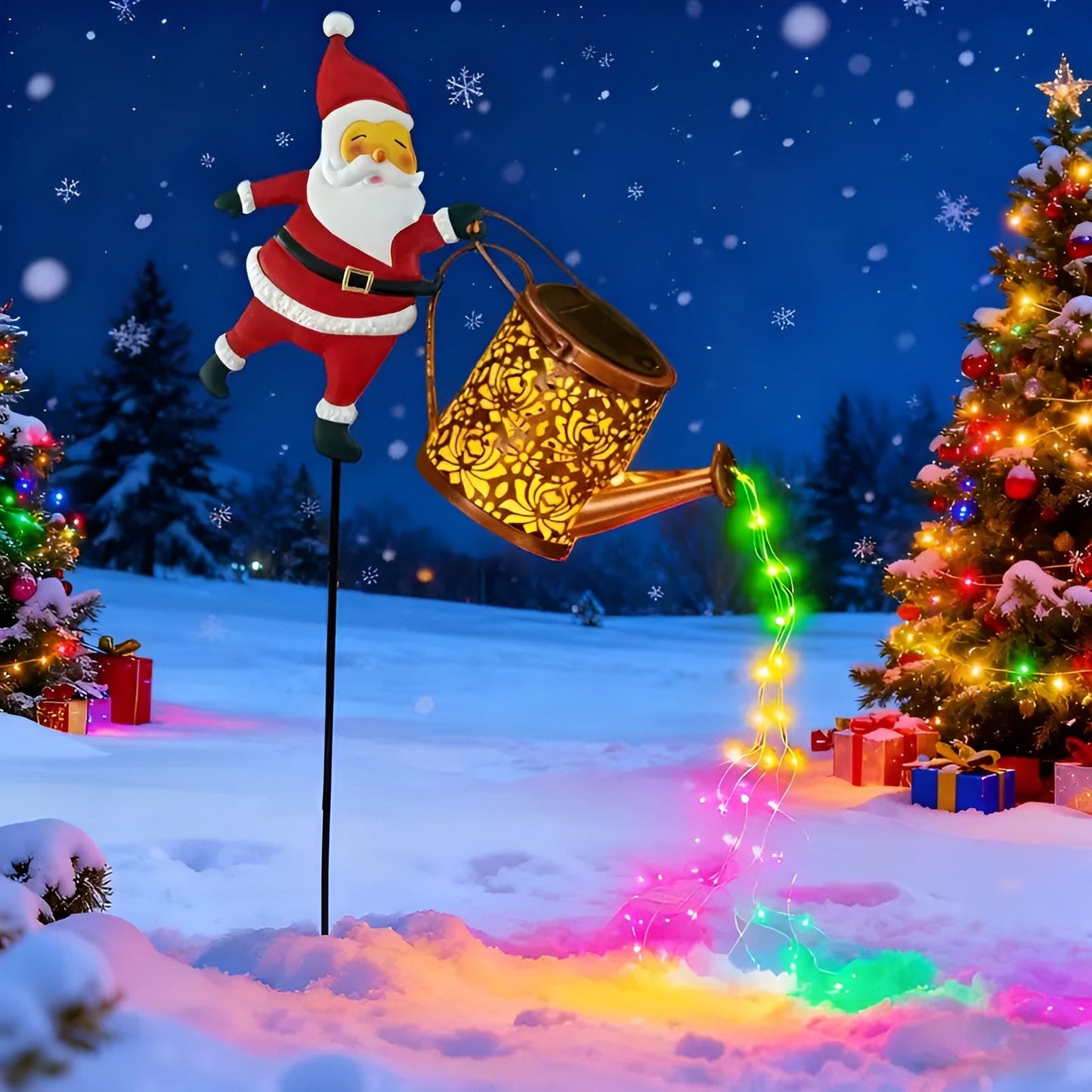 Solar-Weihnachtsbeleuchtung mit Santa & Laternen – Dekor für Garten & Terrasse | Warmweiß & bunt, batterie-frei | Karnz