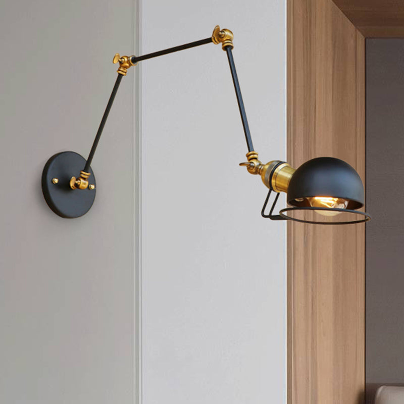 Vintage Industrial Bowl Wandlampe 1 Licht Eisen Wandlampe mit schwenkbarem Arm in Schwarz/Metall