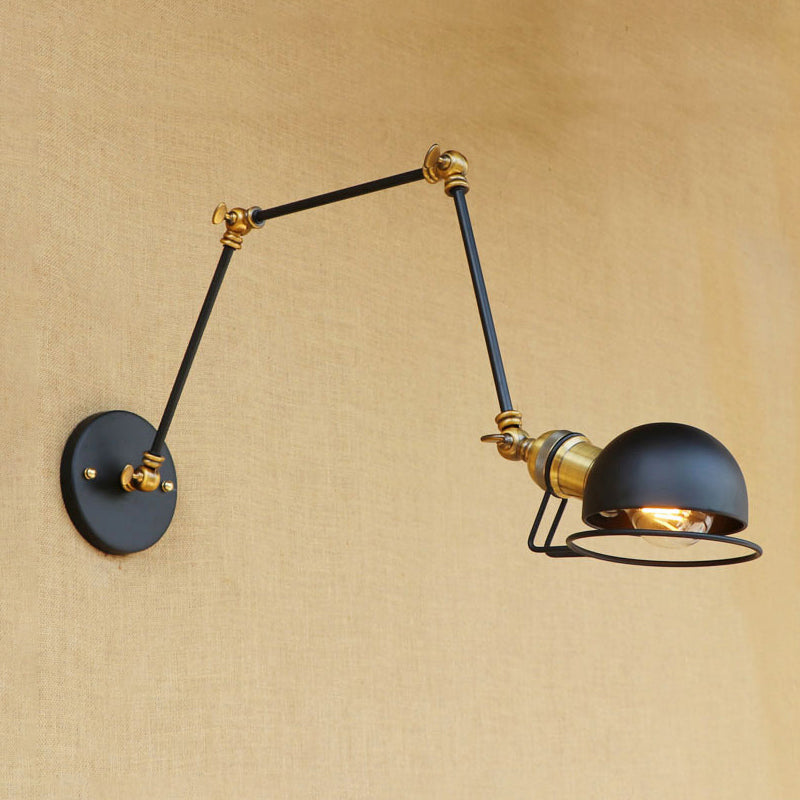 Vintage Industrial Bowl Wandlampe 1 Licht Eisen Wandlampe mit schwenkbarem Arm in Schwarz/Metall