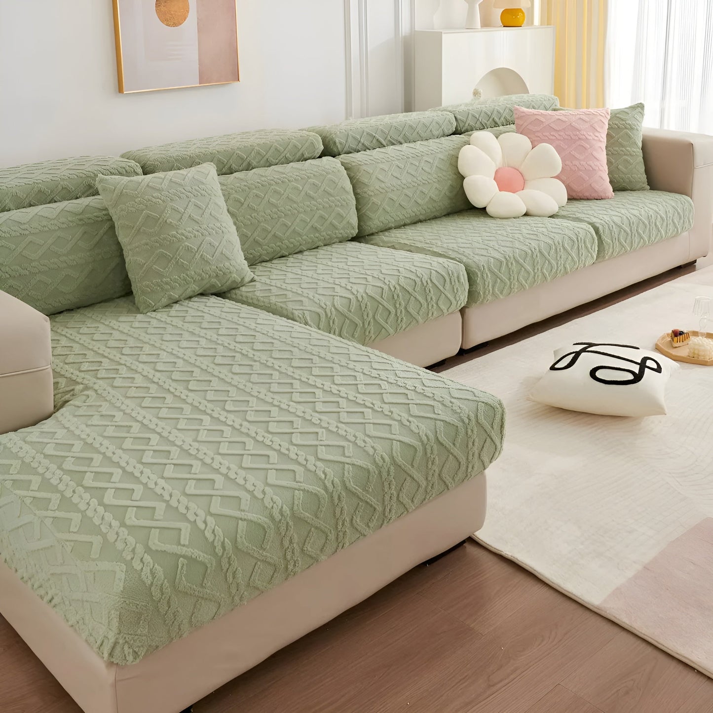 Samt-Sofa-Bezug mit Diamantmuster – weich und luxuriös | Perfekte Passform für jedes Sofa | Karnz