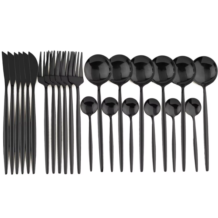 Luxuriöses 24-teiliges schwarzes Besteckset – Edelstahl & spülmaschinenfest
