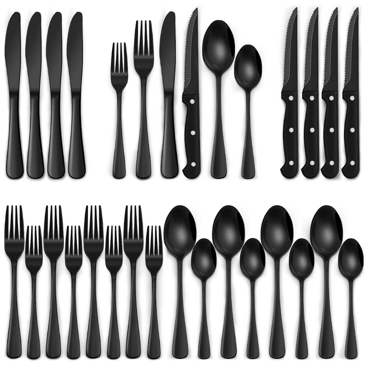 Luxuriöses 24-teiliges schwarzes Besteckset – Edelstahl & spülmaschinenfest