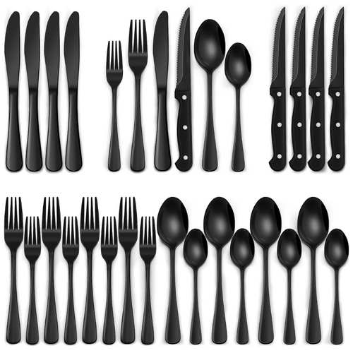 Luxuriöses 24-teiliges schwarzes Besteckset – Edelstahl & spülmaschinenfest