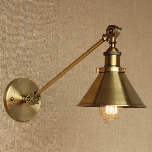 Vintage konische Wandleuchte 1-Lampe Eisen Wandmontierte Lampe in Messing für Schlafzimmer | Karnz