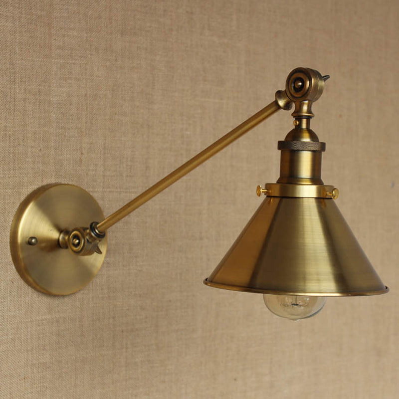 Vintage konische Wandleuchte 1-Lampe Eisen Wandmontierte Lampe in Messing für Schlafzimmer | Karnz