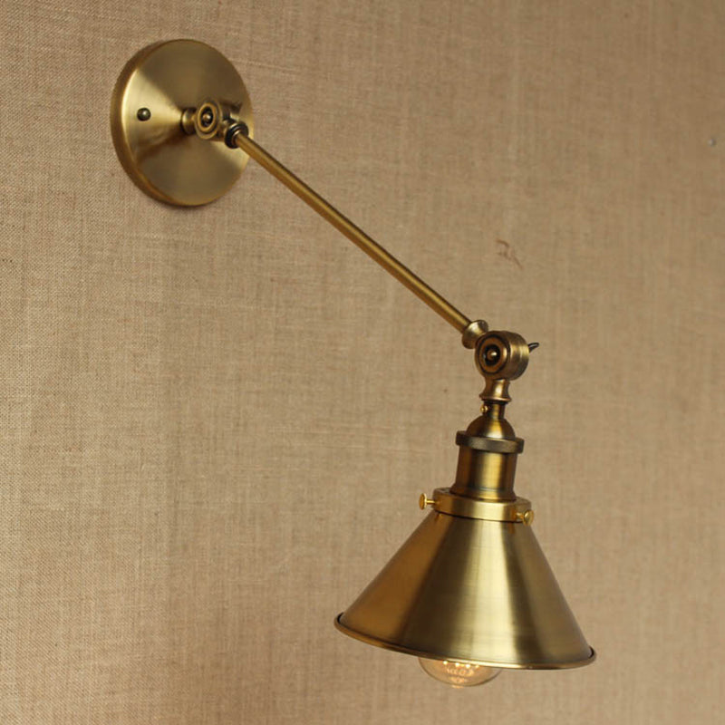 Vintage konische Wandleuchte 1-Lampe Eisen Wandmontierte Lampe in Messing für Schlafzimmer | Karnz