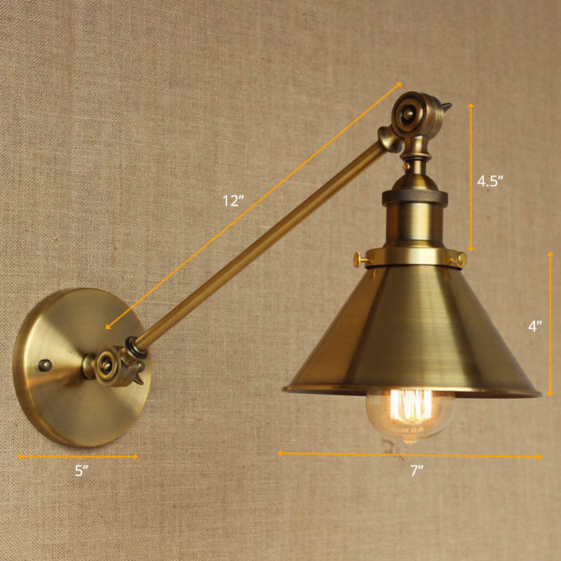 Vintage konische Wandleuchte 1-Lampe Eisen Wandmontierte Lampe in Messing für Schlafzimmer | Karnz